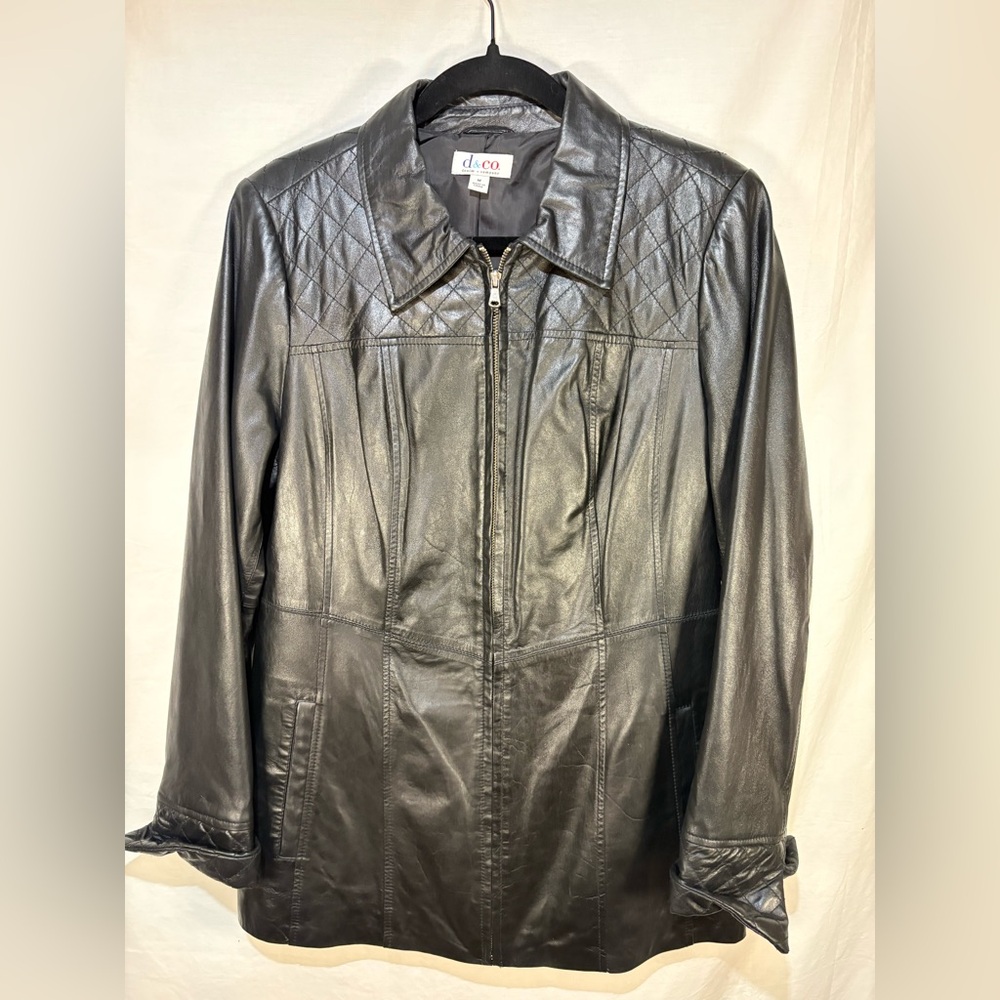 D & Co. (Denim & Co) Jacket Blk Soft Leather with Quilted Details Women’s Medium